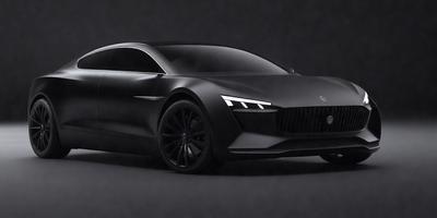 The primary subject of the image is a black sports car. The setting is a dark background, which creates a dramatic and moody atmosphere. The visual style is a digital art or illustration, as the car is depicted in a stylized manner. The colors are predominantly black, with some illumination from the car's headlights, creating a sense of depth and contrast.