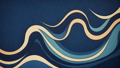 The primary subject of the image is a blue and white ocean wave. The setting is a blue background, which creates a serene and calming atmosphere. The visual style is a combination of digital art and illustration, giving the image a unique and artistic appearance. The dominant colors are blue and white, which evoke a sense of tranquility and beauty.