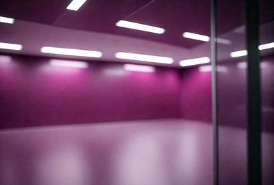 The primary subject of the image is a large, empty room with a purple wall. The room appears to be a warehouse or a storage area, as it is empty and has a simple design. The setting/background consists of the purple wall and the overall emptiness of the room. The visual style of the image is a photo, capturing the purple wall and the room's emptiness. The colors and mood of the image are predominantly purple, creating a calm and serene atmosphere.