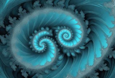 The primary subject of the image is a spiral pattern, which is the main object, scene, or focus of the image. The setting or background features a blue and white color scheme, giving the image a vibrant and lively atmosphere. The visual style of the image is a combination of photo and digital art, creating a unique and eye-catching design. The dominant colors in the image are blue and white, which contribute to the overall mood and aesthetic of the spiral pattern.