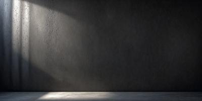 The primary subject of the image is a wall with a light shining on it. The setting is a dark room, and the visual style is a photo. The dominant colors are black and white, creating a moody atmosphere.