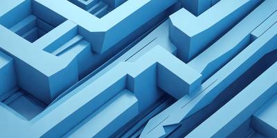 The primary subject of the image is a blue, three-dimensional, geometric pattern. The setting is a blue background, and the visual style is digital art. The dominant colors are blue and white, creating a calm and soothing atmosphere.