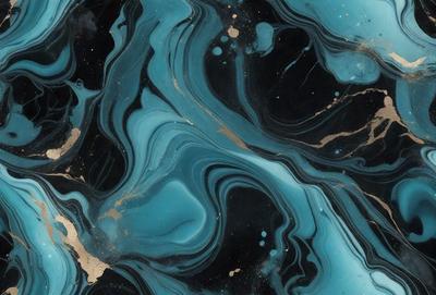 The primary subject of the image is a blue and black swirling pattern, which appears to be a painting or a digital artwork. The setting is a black and blue background, which complements the swirling pattern. The visual style is a mix of digital art and painting, creating a unique and captivating visual experience. The dominant colors are blue and black, giving the image a bold and striking appearance.