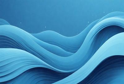 The primary subject of the image is a large, blue wave with a white foam. The wave is the main focus of the image, and it is set against a blue background. The visual style of the image is digital art, as it appears to be a computer-generated or digitally manipulated image. The dominant colors in the image are blue and white, creating a serene and calming atmosphere.