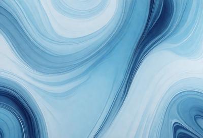 The primary subject of the image is a blue and white painting of a wave. The setting is a blue background, and the visual style appears to be a digital art or illustration. The dominant colors in the painting are blue and white, creating a serene and calming atmosphere.