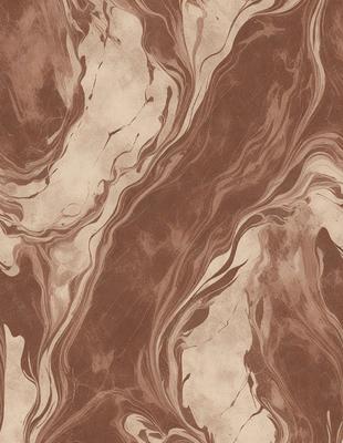 The primary subject of the image is a brown and white marbled wallpaper with a pattern of swirls and waves. The setting is a room with a brown and white marbled wallpaper, which creates a warm and elegant atmosphere. The visual style is a close-up of the wallpaper, showcasing the intricate details of the swirls and waves. The colors and mood of the image are predominantly brown and white, giving it a classic and timeless appearance.
