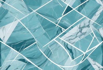 The primary subject of the image is a marble-like pattern, which is a digital artwork. The setting is a blue background, and the visual style is a combination of digital art and illustration. The dominant colors are blue and white, creating a calm and serene atmosphere.