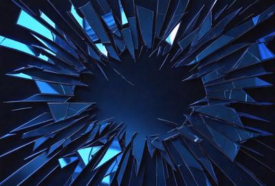 The primary subject of the image is a large, circular glass window with a black background. The window is surrounded by a variety of glass shards, creating a unique and intriguing visual effect. The setting appears to be a dark room, with the glass window being the main focus of the scene. The visual style of the image is a combination of photo and digital art, as the glass shards are arranged in a way that resembles a photo but also has a digital artistic quality. The colors in the image are predominantly black and white, with the glass shards adding a touch of color and contrast. The overall atmosphere of the image is mysterious and captivating, inviting the viewer to explore the unique composition further.