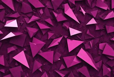 The primary subject of the image is a large number of purple triangles, which are arranged in a visually appealing manner. The setting is a purple background, which complements the color of the triangles. The visual style of the image is a combination of digital art and illustration, creating a unique and eye-catching pattern. The dominant colors in the image are purple and pink, giving the scene a vibrant and lively atmosphere.