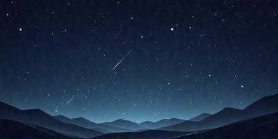 The primary subject of the image is a night sky filled with stars. The setting is a mountainous landscape, with the mountains visible in the background. The visual style is a digital art or illustration, creating a serene and peaceful atmosphere. The colors are predominantly dark, with the stars and the mountains providing a contrasting backdrop.