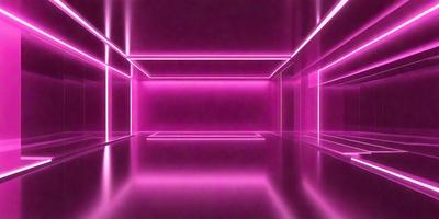The primary subject of the image is a large, pink room with a mirrored surface. The room appears to be a futuristic, neon-lit space, giving it a unique and visually striking atmosphere. The setting is a room with a mirrored surface, which adds depth and an interesting visual effect to the space. The visual style of the image is a combination of futuristic design and a mirrored surface, creating a striking and memorable scene. The colors and mood of the image are predominantly pink, which gives the room a vibrant and energetic feel.