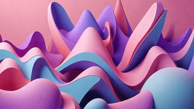 The primary subject of the image is a large, colorful sculpture made of various shapes and colors. The sculpture is displayed in a room with a pink background, which adds a vibrant and lively atmosphere to the scene. The visual style of the image is a combination of digital art and illustration, creating a unique and eye-catching piece of art. The sculpture is made up of different shapes and colors, which contribute to its dynamic and engaging appearance.