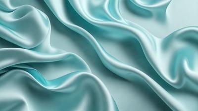 The primary subject of the image is a blue fabric, which appears to be a piece of silk. The setting is a white background, which provides a clean and minimalist appearance. The visual style is a digital art, as the fabric is depicted in a digital manner. The colors and mood of the image are predominantly blue, creating a calm and serene atmosphere.