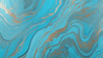 The primary subject of the image is a blue and gold swirling pattern, which appears to be a painting or a digital artwork. The setting is a blue background, and the visual style is a combination of photo and digital art. The dominant colors are blue and gold, creating a vibrant and lively atmosphere.