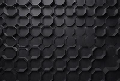 The primary subject of the image is a black and white patterned wall. The setting is a black background, and the visual style is a patterned wallpaper. The dominant colors are black and white, creating a bold and striking appearance.