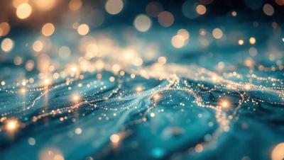 The primary subject of the image is a blue background with a pattern of bright, shining lights. The setting appears to be a dark, starry night, with the lights creating a mesmerizing effect. The visual style of the image is a combination of digital art and illustration, as the lights are arranged in a visually appealing manner. The colors and mood of the image are predominantly blue and serene, creating a sense of calmness and tranquility.