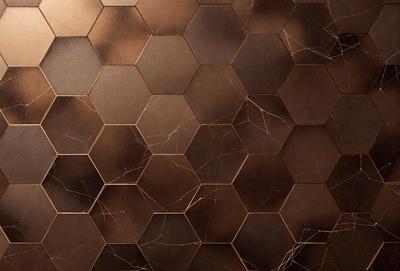 The primary subject of the image is a close-up of a brown, textured surface with a pattern of hexagons. The setting is a wall with a pattern of hexagons, and the visual style is a close-up of the wall. The colors and mood of the image are warm and earthy, with the dominant colors being brown and the overall atmosphere being cozy and inviting.