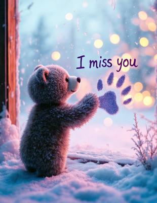 The primary subject of the image is a teddy bear. The setting is a snowy environment, with the teddy bear standing in the snow. The visual style is a digital art, illustration, or drawing. The colors and mood of the image are predominantly white and cold, with the snow creating a serene and peaceful atmosphere.