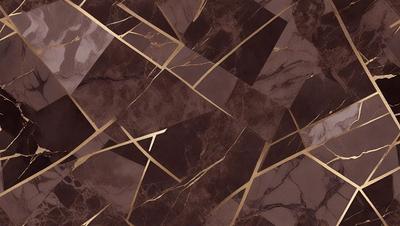 The primary subject of the image is a marble tile with a gold pattern. The setting is a marble floor, and the visual style is a close-up of the tile. The colors and mood of the image are predominantly brown and gold, giving it a warm and luxurious appearance.
