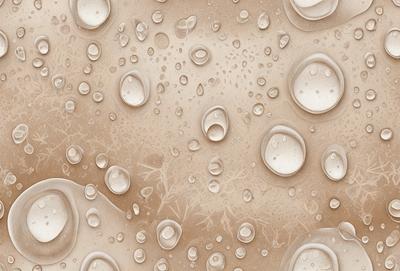 The primary subject of the image is a close-up of a raindrop on a surface. The setting is a rainy day, and the visual style is a photo. The dominant colors are shades of brown and white, creating a moody atmosphere.