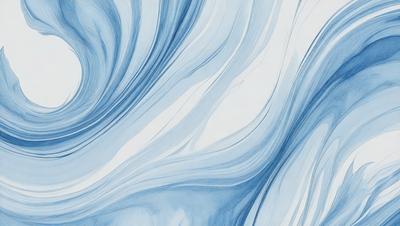 The primary subject of the image is a blue and white painting of a wave. The setting is a white background, and the visual style appears to be a digital art or illustration. The dominant colors in the painting are blue and white, creating a calming and serene atmosphere.