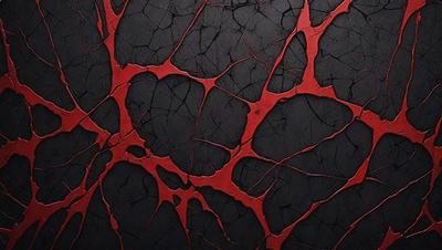 The primary subject of the image is a close-up of a black surface with red streaks, possibly a wall or a piece of art. The setting appears to be a dark room, and the visual style is a close-up of the black and red surface. The colors and mood of the image are predominantly dark and moody, with the red streaks adding a touch of contrast and interest to the black background.