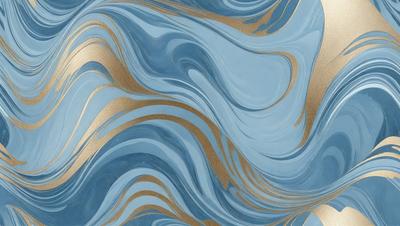 The primary subject of the image is a blue and gold swirling pattern, which appears to be a design or a piece of art. The setting is a blue background, and the visual style is a combination of digital art and illustration. The dominant colors are blue and gold, creating a sense of depth and elegance in the design.