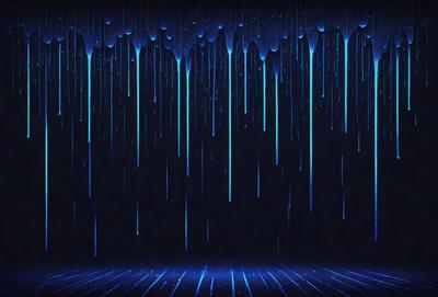 The primary subject of the image is a blue and black rainy scene. The setting is a dark room with a blue background, and the visual style is a digital art or illustration. The dominant colors are blue and black, creating a moody and atmospheric mood.