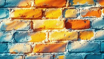 The primary subject of the image is a brick wall with a yellow and orange color scheme. The setting is a brick wall, and the visual style is a photo. The dominant colors and overall atmosphere of the image are warm and vibrant, with the yellow and orange hues creating a lively and inviting ambiance.