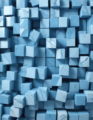 The primary subject of the image is a large blue marble wall with a pattern of blue and white marble blocks. The setting is a room with a blue marble wall, and the visual style is a close-up of the marble wall. The colors and mood of the image are predominantly blue and white, creating a clean and elegant atmosphere.