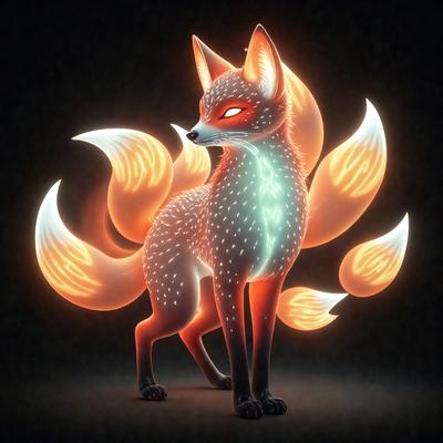 The primary subject of the image is a fox with a glowing, neon-colored mane. The fox is standing on a dark background, which contrasts with the bright colors of its mane. The visual style of the image is digital art, as it appears to be a computer-generated or digitally edited image. The colors and mood of the image are vibrant and lively, with the neon colors of the fox's mane creating a striking and eye-catching effect.