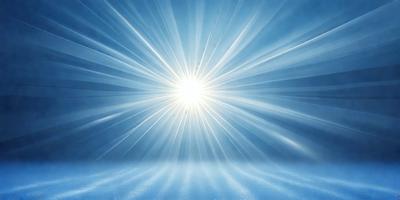 The primary subject of the image is a bright, shining light source, possibly a sun or a light bulb, emitting a ray of light. The light source is located in the center of the image, surrounded by a blue background. The visual style of the image is a combination of a photo and digital art, creating a unique and captivating scene. The colors and mood of the image are predominantly blue, with the light source being the main focus and creating a sense of depth and dimension.