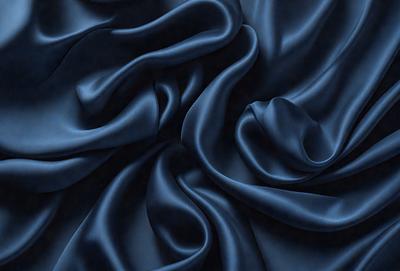 The primary subject of the image is a blue fabric, which appears to be a piece of cloth or a curtain. The setting is a dark background, which contrasts with the blue fabric. The visual style is a close-up of the blue fabric, showcasing its texture and details. The colors and mood of the image are predominantly blue, creating a calm and serene atmosphere.