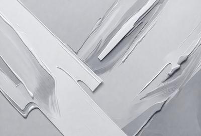 The primary subject of the image is a white bridge, which is the main focus of the scene. The bridge is situated on a gray surface, which serves as the setting or background. The visual style of the image is a combination of photo and digital art, creating a unique and artistic representation of the bridge. The colors in the image are predominantly white and gray, giving the scene a calm and serene atmosphere.