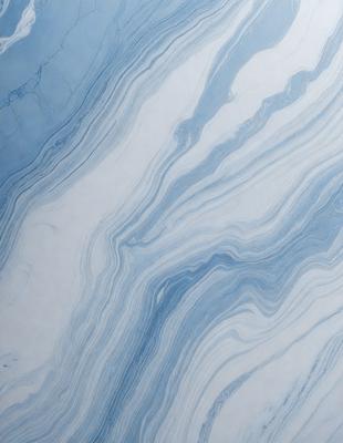 The primary subject of the image is a blue and white marble tile. The setting is a wall with the tile as the main object. The visual style is a close-up of the tile, showcasing its intricate design. The dominant colors are blue and white, creating a calm and serene atmosphere.