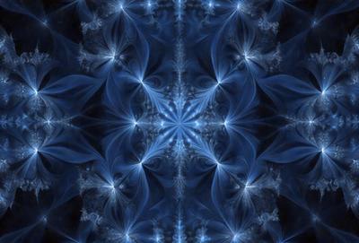 The primary subject of the image is a blue and white pattern, which appears to be a digital art or illustration. The setting is a dark blue background, creating a contrasting and visually striking scene. The visual style is a combination of digital art and illustration, with the blue and white pattern being the main focus. The colors and mood of the image are predominantly dark blue and white, giving it a calm and serene atmosphere.