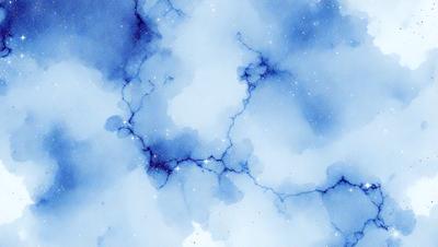 The primary subject of the image is a blue and white painting of a cloudy sky. The setting is a blue background, and the visual style appears to be a digital art or illustration. The dominant colors are blue and white, creating a serene and calming atmosphere.