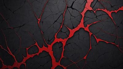 The primary subject of the image is a close-up of a red and black surface, which appears to be a painting or a textured wall. The setting is a dark room, and the visual style is a combination of digital art and illustration. The dominant colors are red and black, creating a bold and striking atmosphere.