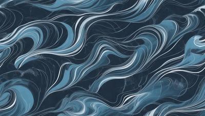 The primary subject of the image is a blue and white ocean wave. The setting is the ocean, with the wave being the main focus of the image. The visual style is a digital art or illustration, as the wave is depicted in a detailed and artistic manner. The dominant colors are blue and white, creating a serene and calming atmosphere.