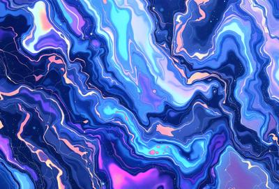 The primary subject of the image is a vibrant, colorful, and abstract design. The setting is a blue and purple background, which adds to the overall visual style. The design appears to be a digital art or illustration, with a mix of blue, purple, and pink colors creating a lively and energetic atmosphere.
