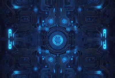 The primary subject of the image is a blue and white computer circuit board. The setting is a blue background, which creates a contrast with the circuit board. The visual style is a digital art or illustration, as the image features a complex and intricate design. The dominant colors are blue and white, giving the image a clean and modern appearance.