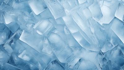 The primary subject of the image is a large pile of ice, which is the main object, scene, or focus of the image. The ice is blue and appears to be floating in the air. The setting or background of the image is a blue sky, which provides a contrasting backdrop to the ice. The visual style of the image is a photo, as it captures the natural beauty of the ice in a realistic manner. The colors and mood of the image are predominantly blue, creating a cool and serene atmosphere.