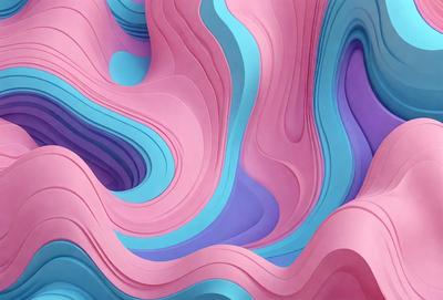 The primary subject of the image is a large, colorful, and abstract sculpture made of paper. The sculpture is displayed in a pink and blue color scheme, creating a visually striking and vibrant piece of art. The setting is a room with a pink and blue background, which further enhances the sculpture's visual impact. The visual style of the image is a combination of digital art and illustration, showcasing the artist's creativity and skill in crafting this unique and eye-catching piece of art.