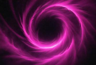 The primary subject of the image is a large, pink, swirling circle. The setting is a dark background, which contrasts with the bright pink color of the circle. The visual style appears to be a digital art or illustration, as the circle is depicted in a swirling motion. The dominant colors are pink and purple, creating a vibrant and energetic atmosphere.