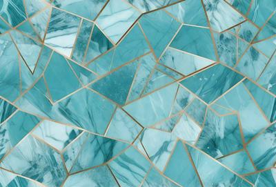 The primary subject of the image is a blue and white marble tile pattern. The setting is a blue and white marble tile wall, which serves as the background. The visual style is a combination of digital art and illustration, creating a unique and intricate design. The dominant colors are blue and white, giving the image a clean and elegant appearance.