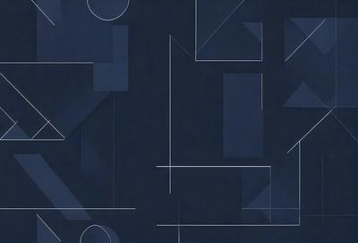 The primary subject of the image is a blue background with geometric shapes and patterns. The setting is a dark, blue-toned environment, which creates a moody atmosphere. The visual style is a combination of digital art and illustration, as the shapes and patterns are intricately designed. The colors and mood of the image are predominantly dark and mysterious, with the blue background serving as a unifying element.