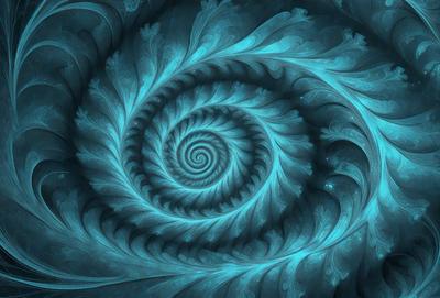 The primary subject of the image is a spiral pattern, which is the main object, scene, or focus of the image. The spiral pattern is set against a blue background, creating a visually striking contrast. The spiral pattern is depicted in a digital art style, giving it a modern and intricate appearance. The overall atmosphere of the image is one of beauty and complexity, with the blue color adding a sense of calmness and tranquility.