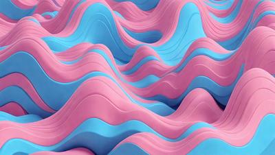 The primary subject of the image is a large, colorful, and abstract wave pattern. The setting is a pink and blue background, which adds to the vibrant and lively atmosphere of the scene. The visual style is a combination of digital art and illustration, creating a unique and eye-catching design. The dominant colors in the image are pink and blue, which evoke a sense of energy and creativity.