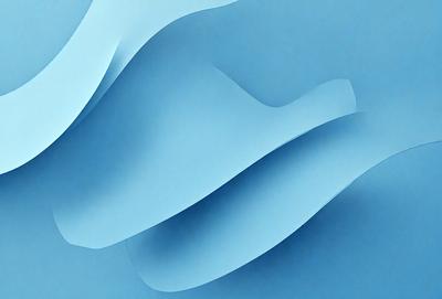 The primary subject of the image is a blue, curved, and flowing design, which appears to be a digital art or illustration. The setting is a blue background, and the visual style is a combination of digital art and illustration. The colors and mood of the image are predominantly blue, creating a calm and serene atmosphere.