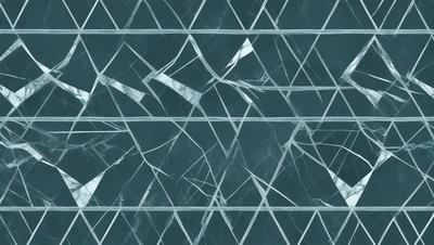 The primary subject of the image is a pattern of white and grey lines on a blue background. The setting appears to be a wall or a surface with a design resembling a broken glass or a mosaic. The visual style of the image is a combination of digital art and illustration, creating a unique and intricate pattern. The colors and mood of the image are predominantly blue and grey, giving it a calm and sophisticated atmosphere.